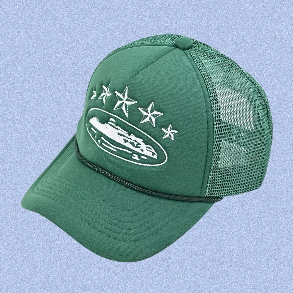 Green Vintage Trucker Cap | Embroidered Streetwear Hat