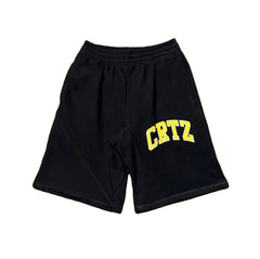 Corteiz “CRTZ” Black Shorts — Bold Yellow Lettering on Relaxed Streetwear Fit