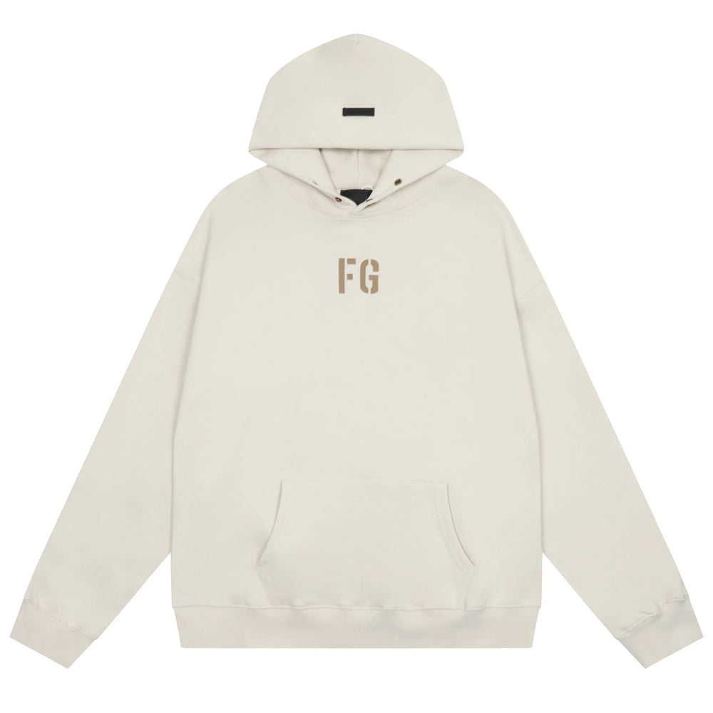 Fog Essentials Off‑White Minimal FG Embroidered Oversized Pullover Hoodie