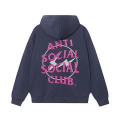 Anti Social Social Club Pink Lightning Circle Logo Hoodie - Navy Blue