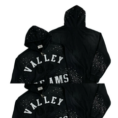 Valley Dreams Rhinestone‑Splatter Zip‑Up Hoodie, Unisex Black Vintage Streetwear Jacket