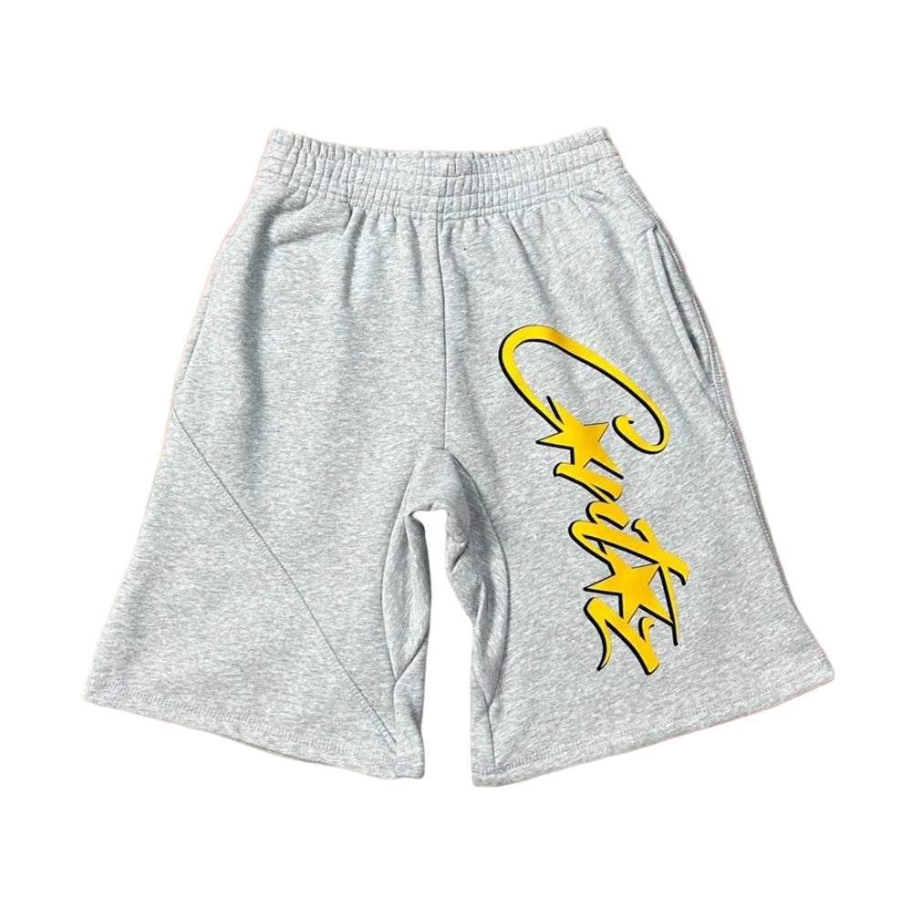 Grey Script Logo Sweat Shorts – Oversized Streetwear Casual Shorts