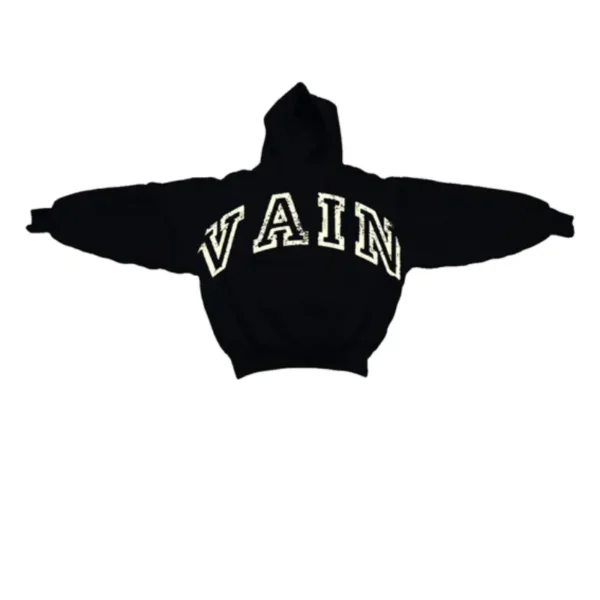 Saint Vanity Retro VAIN Letter Black Cropped Hoodie & Jogger Matching Tracksuit