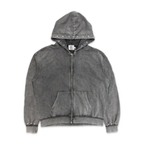 Saint Vanity Vintage Washed Grey Stud Zip Hoodie & Raw Hem Printed Shorts Matching Tracksuit