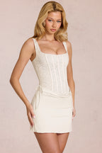 Lace Corset Mini Dress in Pearl
