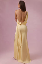 Satin Draped Bridesmaid Dress in Butter