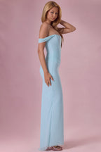 Mesh Draped Corset Gown in Light Blue