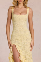 Lace Ruffle Maxi Dress in Lemon Yellow