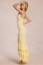 Lace Ruffle Maxi Dress in Lemon Yellow
