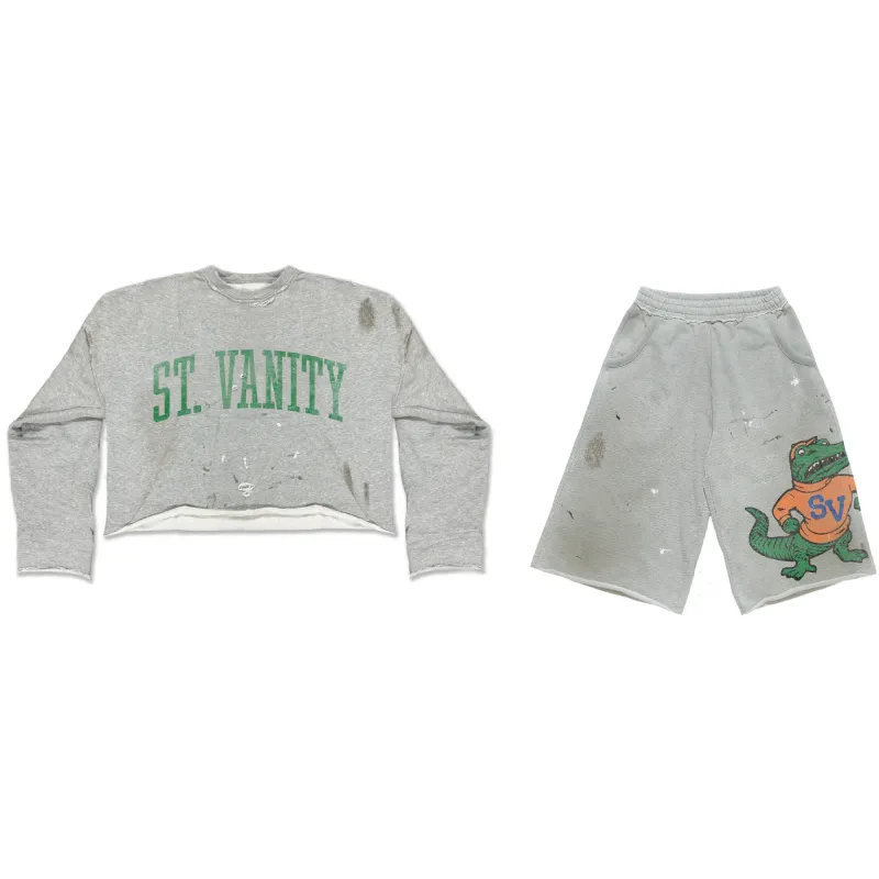 Saint Vanity Washed Stud Zip Hoodie & Printed Shorts Set