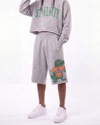 Saint Vanity SV Crocodile Graphic Washed Grey Raw Hem Shorts