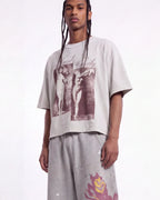 Saint Vanity Burgundy Classical Art Cropped Tee Off‑White