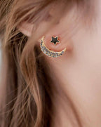 Black Moon and Star Jacket Earrings