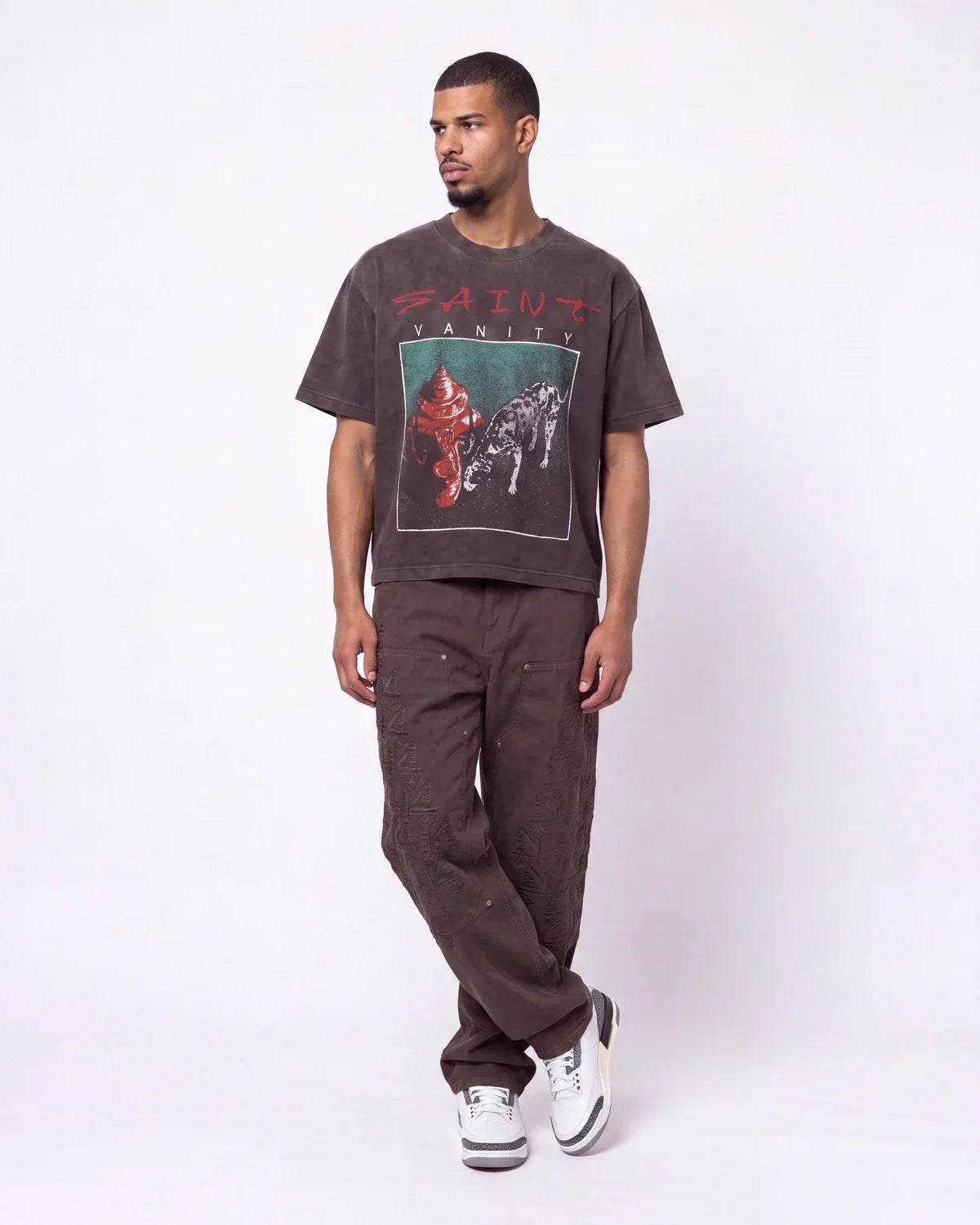 Saint Vanity Tiger Graphic Cropped Tee Washed Black