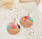 Confetti Resin Wood Circle Earrings