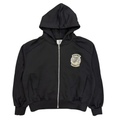 Saint Vanity Retro‑Patch Black Cropped Oversized Zip Hoodie