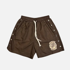 Saint Vanity Vintage Embroidered Brown Short Sleeve Shirt & Side Snap Casual Shorts Matching Set
