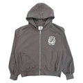 Saint Vanity Retro‑Patch Charcoal Grey Cropped Oversized Zip Hoodie