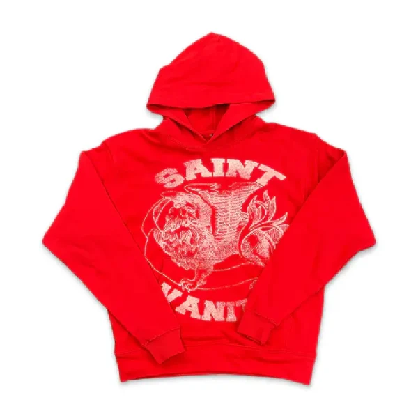 Saint Vanity Retro Faded Griffin‑Print Red Cropped Oversized Hoodie