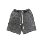 Saint Vanity Vintage Washed Grey Stud Zip Hoodie & Raw Hem Printed Shorts Matching Tracksuit