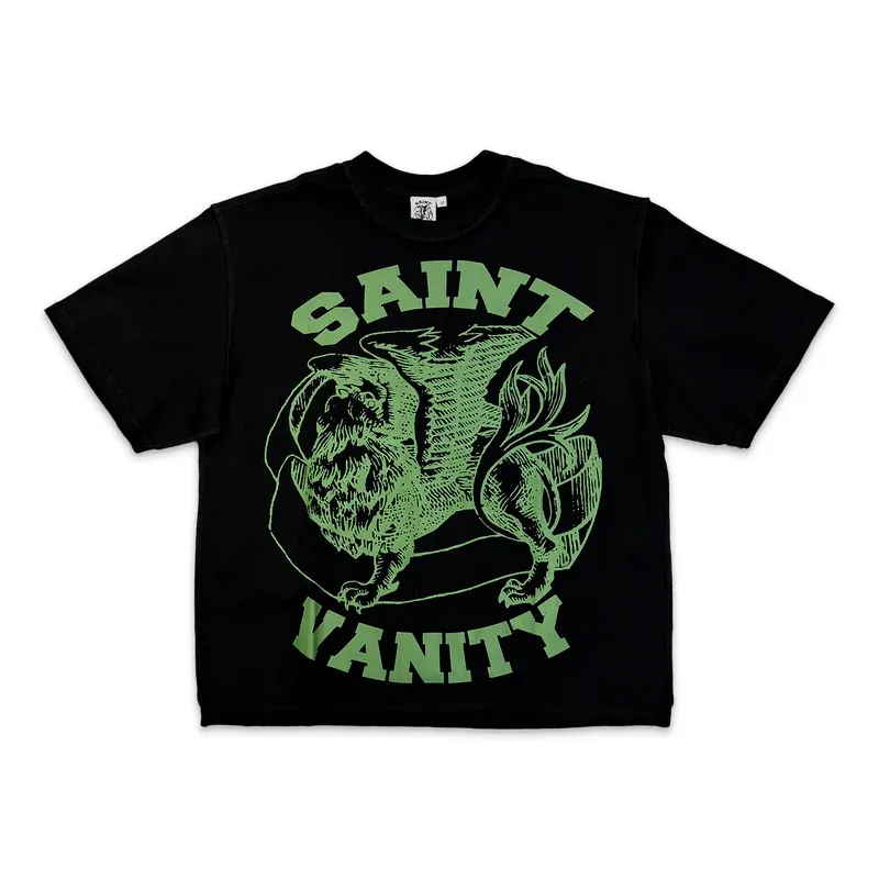 Saint Vanity Retro Griffin Green‑Print Black Boxy Short Oversized Tee