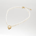 Amber Pearl Heart Necklace