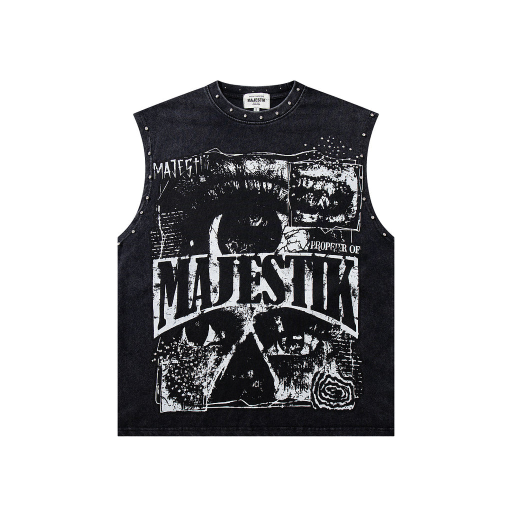 Majestik Vintage Collage Skull Rivet Sleeveless Tank Top