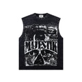 Majestik Vintage Collage Skull Rivet Sleeveless Tank Top