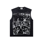 Majestik Vintage Collage Skull Rivet Sleeveless Tank Top