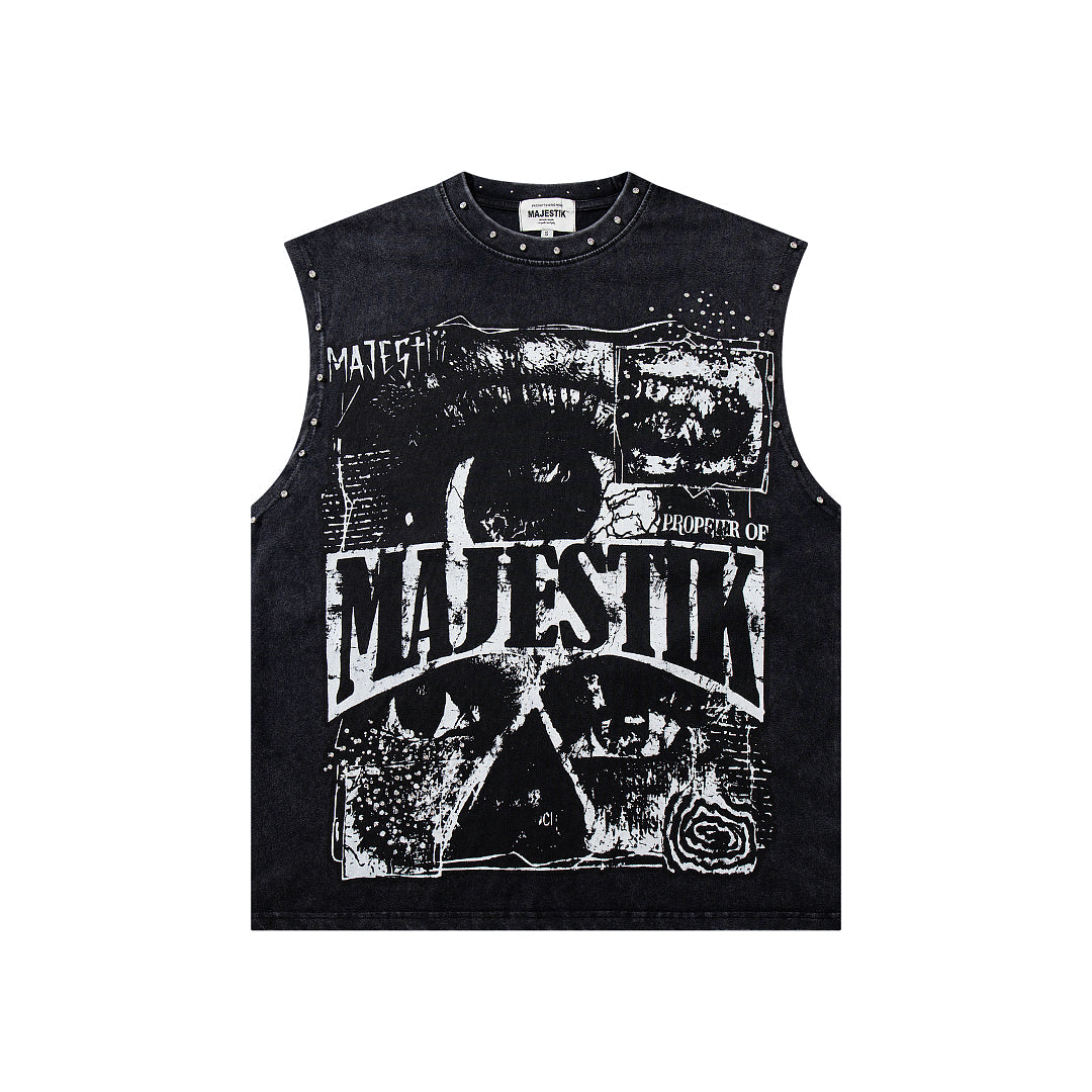 Majestik Vintage Collage Skull Rivet Sleeveless Tank Top