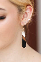 Beautiful Slim Black and White Resin Wood Earrings