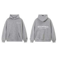 Fog Essentials Heather Gray Fleece‑Lined Oversized Pullover Hoodie White Chest Logo