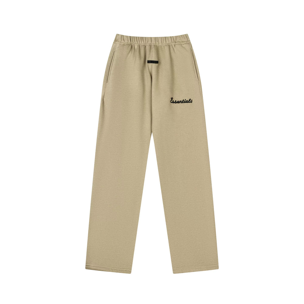 Fog Essentials Warm‑Tone Tan Loose Straight‑Leg Embroidered Street‑wear Sweatpants