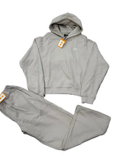 6PM Beige Small‑Logo Cropped Hoodie & Wide‑Leg Sweatpants Matching Set