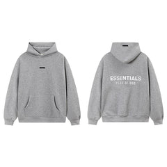 Fog Essentials Heather Grey Fleece‑Lined Oversized Pullover Hoodie White Chest Logo