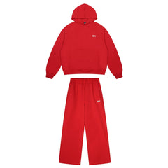 6PM Vibrant Red Small‑Logo Hoodie & Wide‑Leg Sweatpants Matching Set