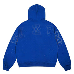6PM Royal‑Blue Rhinestone Letter Zip‑Up Hoodie