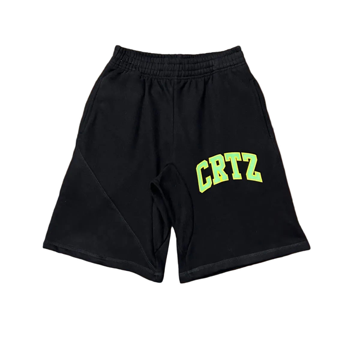 Corteiz “CRTZ” Black Shorts — Neon Graphic Print on Relaxed Streetwear Fit