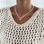 Amber Pearl Heart Necklace