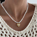Amber Pearl Heart Necklace