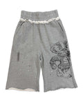 Saint Vanity Waist Raw‑Edge Graffiti Print Sweat Shorts Heather Grey