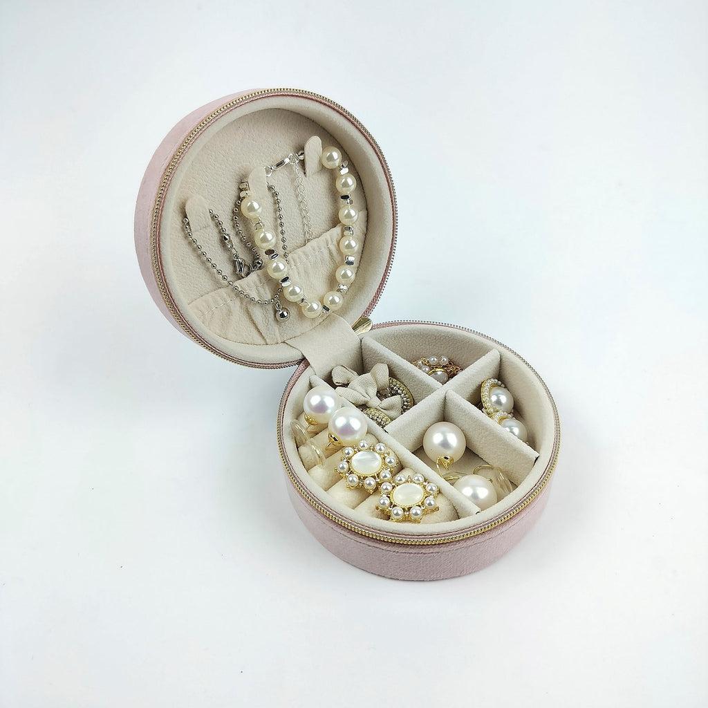 Portable Round Vegan Leather Ring Jewelry Storage Gift Box