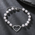 Gold Heart & Pearl Chain Bracelet