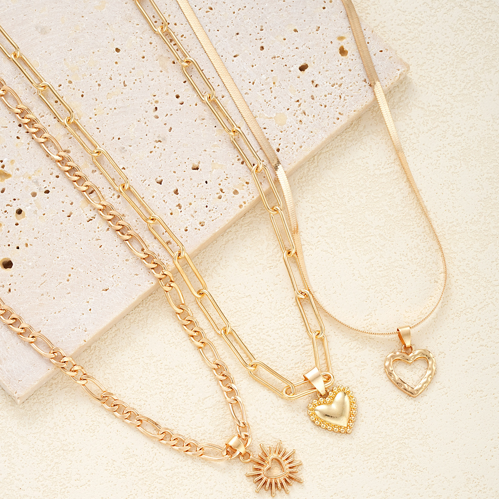 3pc Boho Heart Pendant Necklace Set
