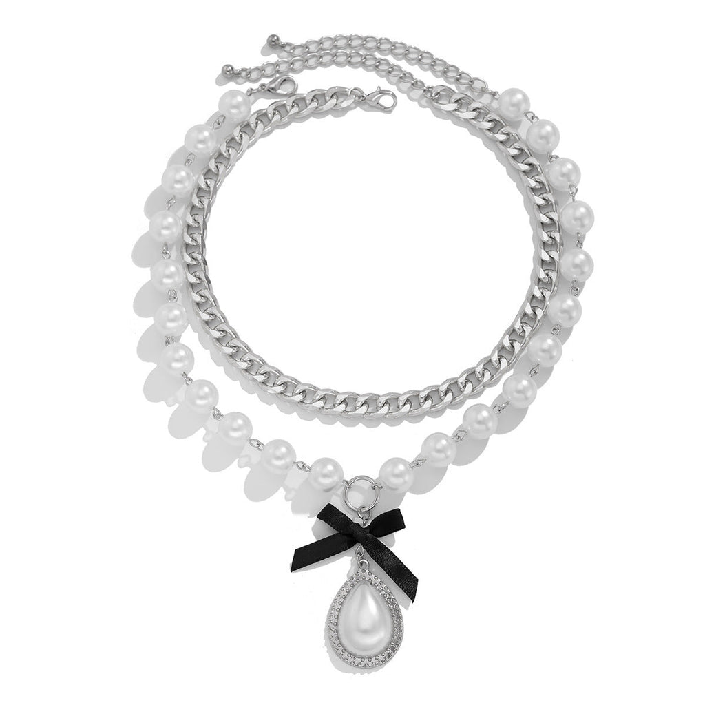 Pearl Water Drop Knot Choker Necklace
