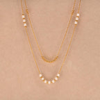 2pc Dainty Pearl and Gold Bead Necklace Set