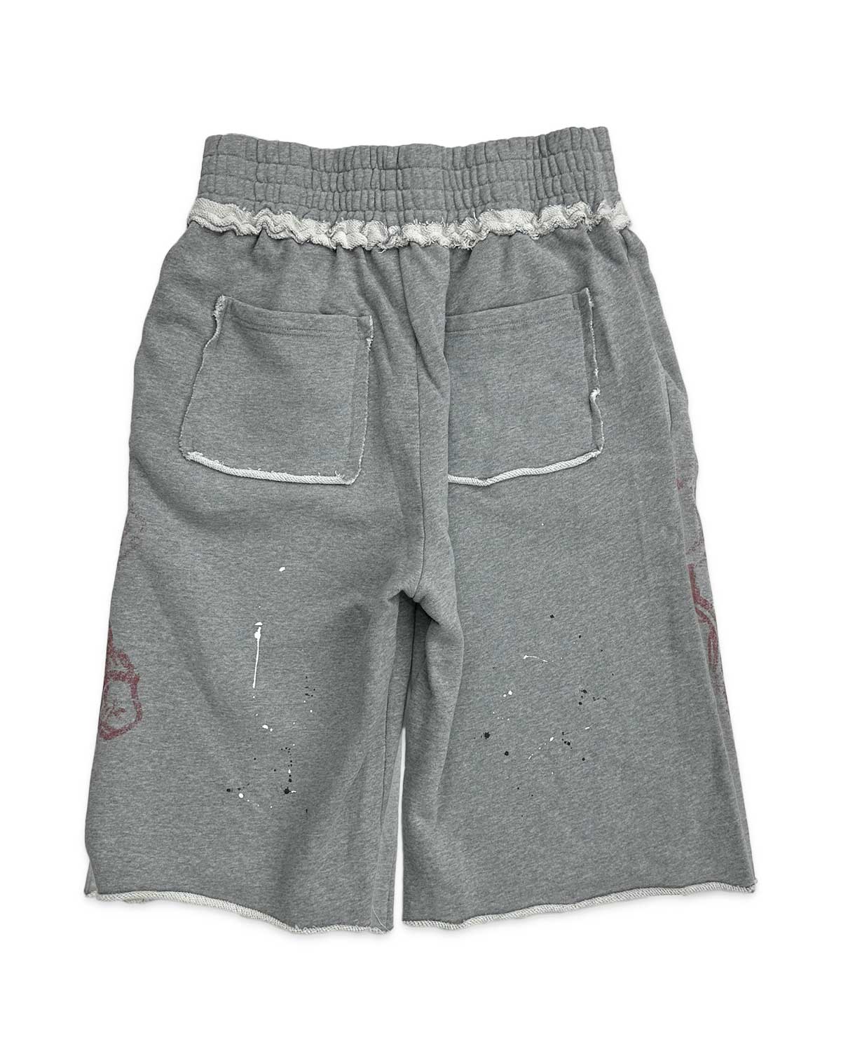 Saint Vanity Red Totem Graphic Splatter Sweat Shorts Heather Grey