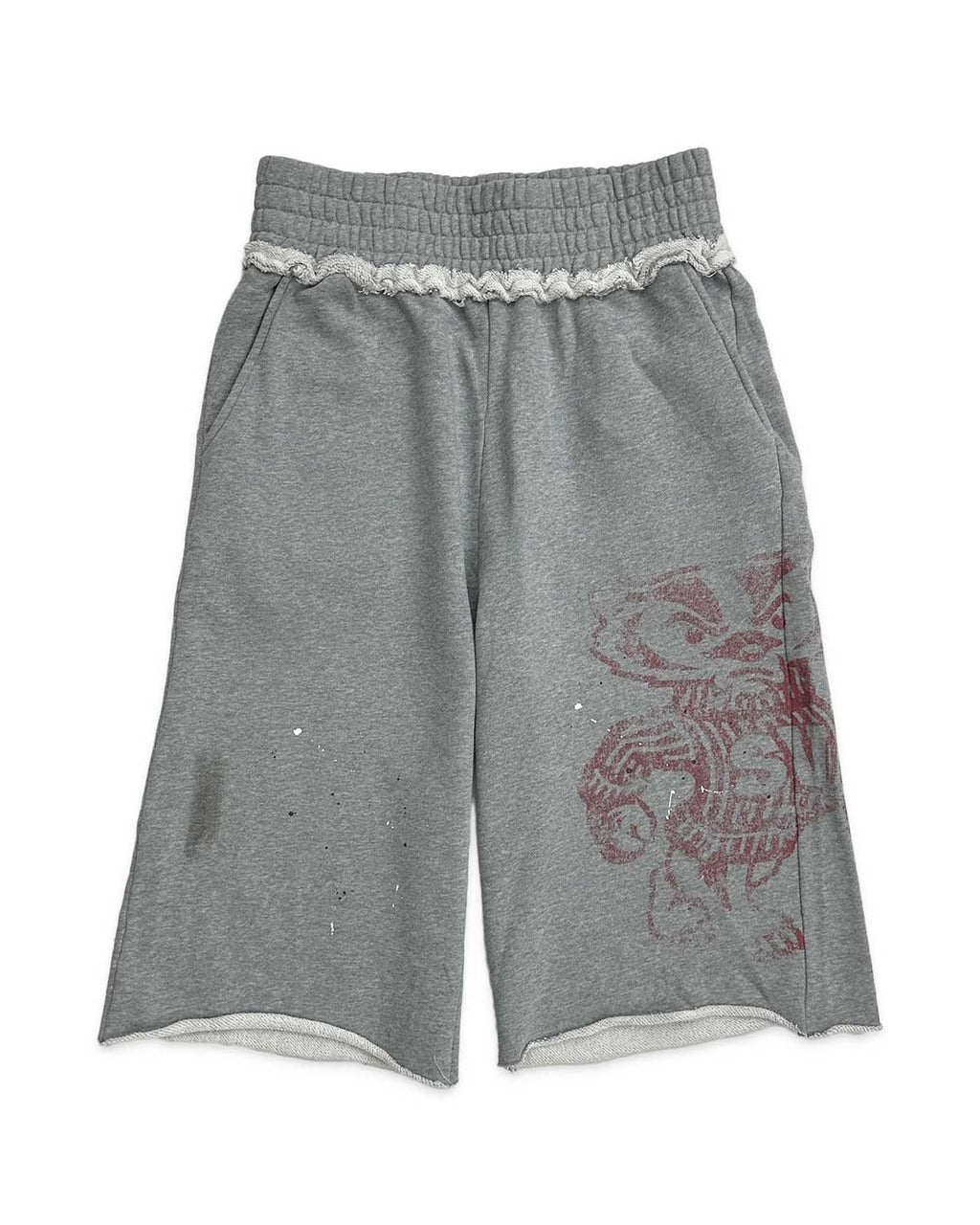 Saint Vanity Red Totem Graphic Splatter Sweat Shorts Heather Grey