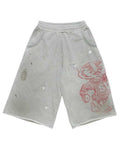 Saint Vanity Red Totem Graphic Splatter Sweat Shorts Heather Grey