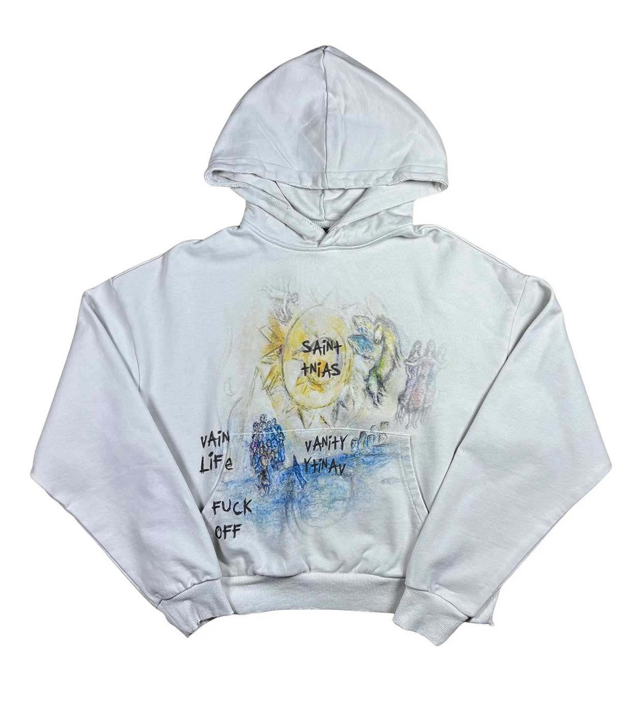 Saint Vanity Abstract Art Cropped Hoodie White